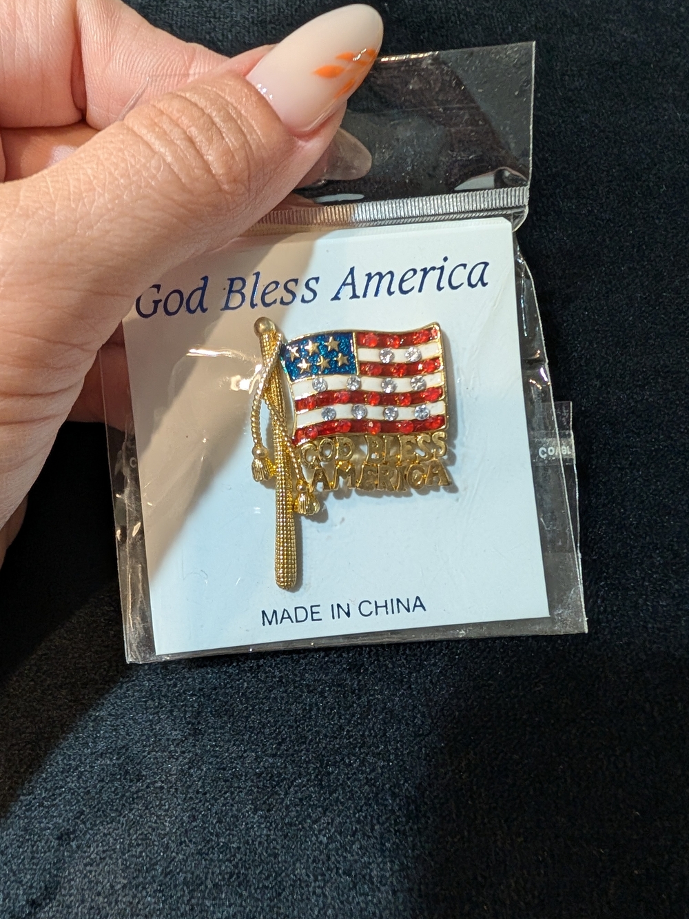 Gold American Flag Pin Brooch - Red, White & Blue